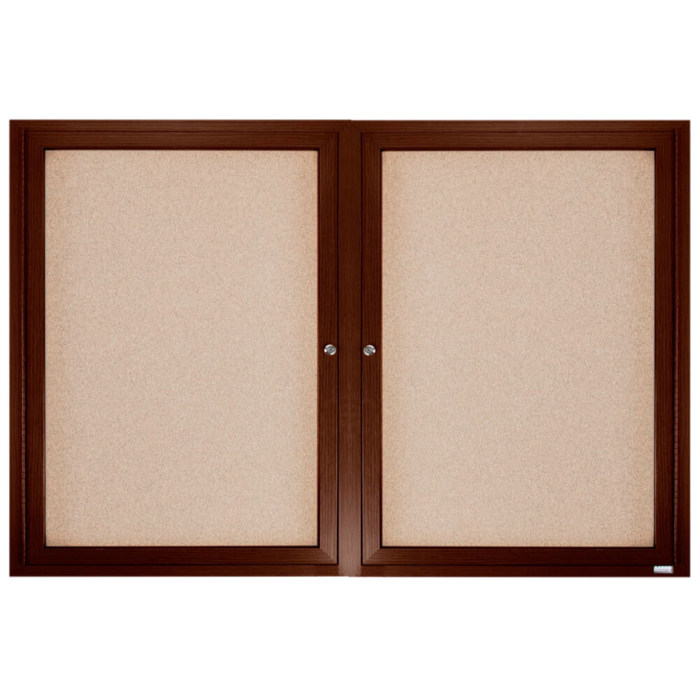 Aarco WBC4872R 48" x 72" Enclosed Hinged Locking 2 Door Bulletin Board with Walnut Finish