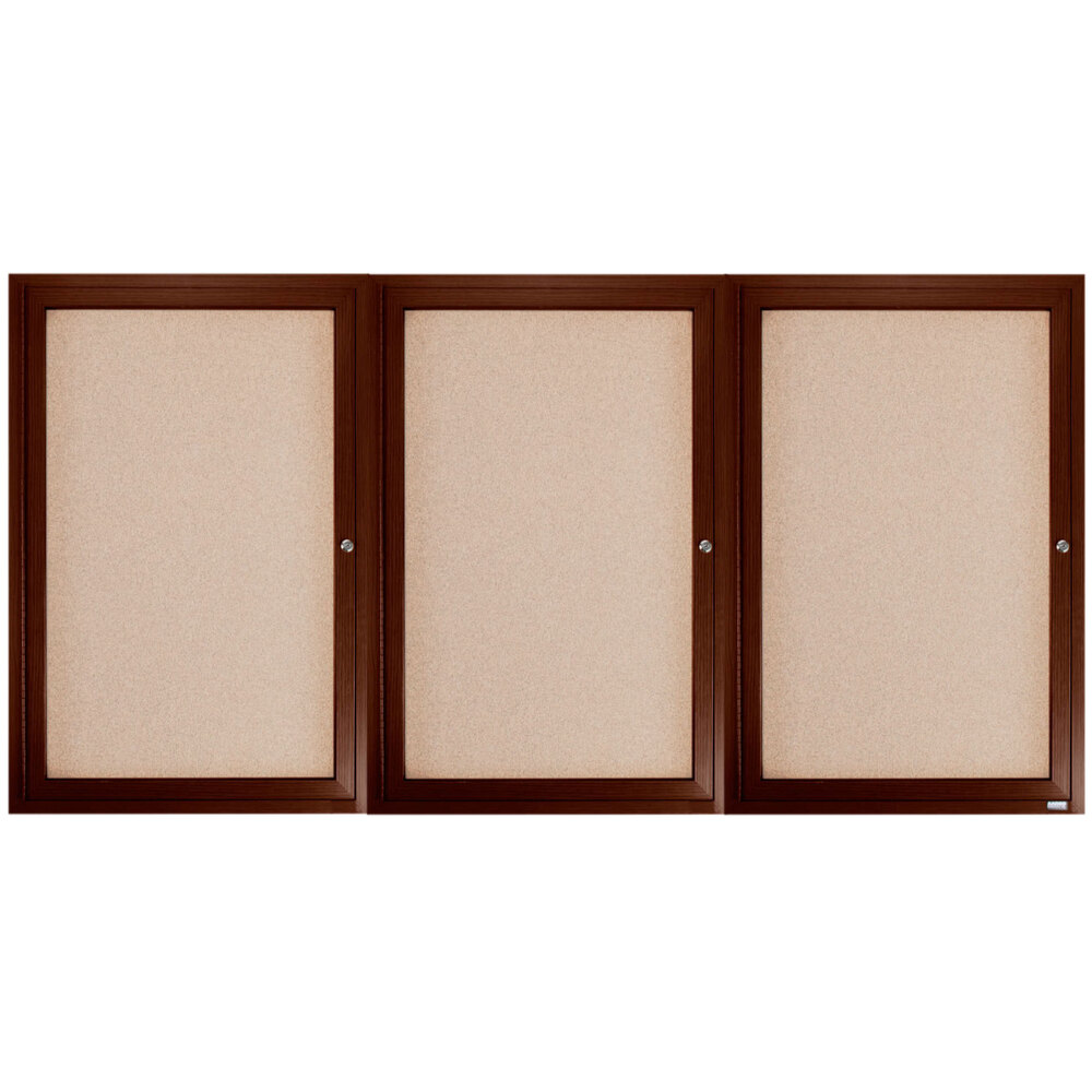 Aarco WBC3672-3R 36" x 72" Enclosed Hinged Locking 3 Door Bulletin Board with Walnut Finish