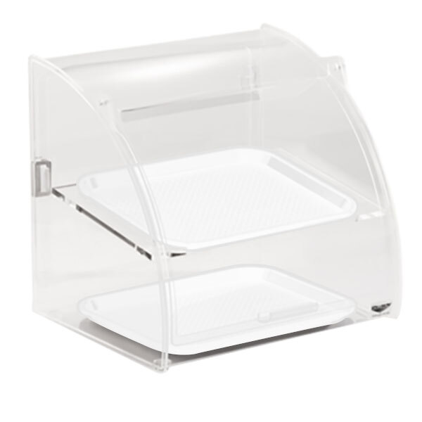 Vollrath ESBC-2 Small 2 Tray Euro Curved Front Acrylic Bakery Display Case with Front and Rear Doors - 16 1/2" x 13 1/2" x 15 3/8"
