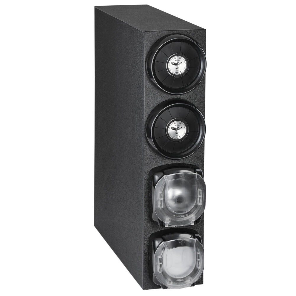 Vollrath K4V-LLCC-A-A Black 2-Slot Vertical 8 - 44 oz. Standard Countertop Cup Dispenser Cabinet with 2 LidSaver® 3 Dispensers