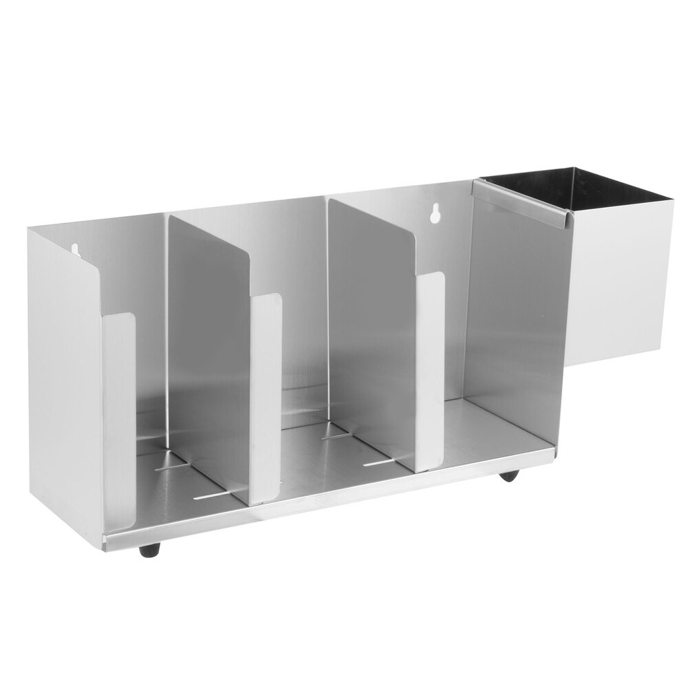 Vollrath CTL3 3-Slot Stainless Steel Wall Mount / Countertop Lid Holder with Straw Holder