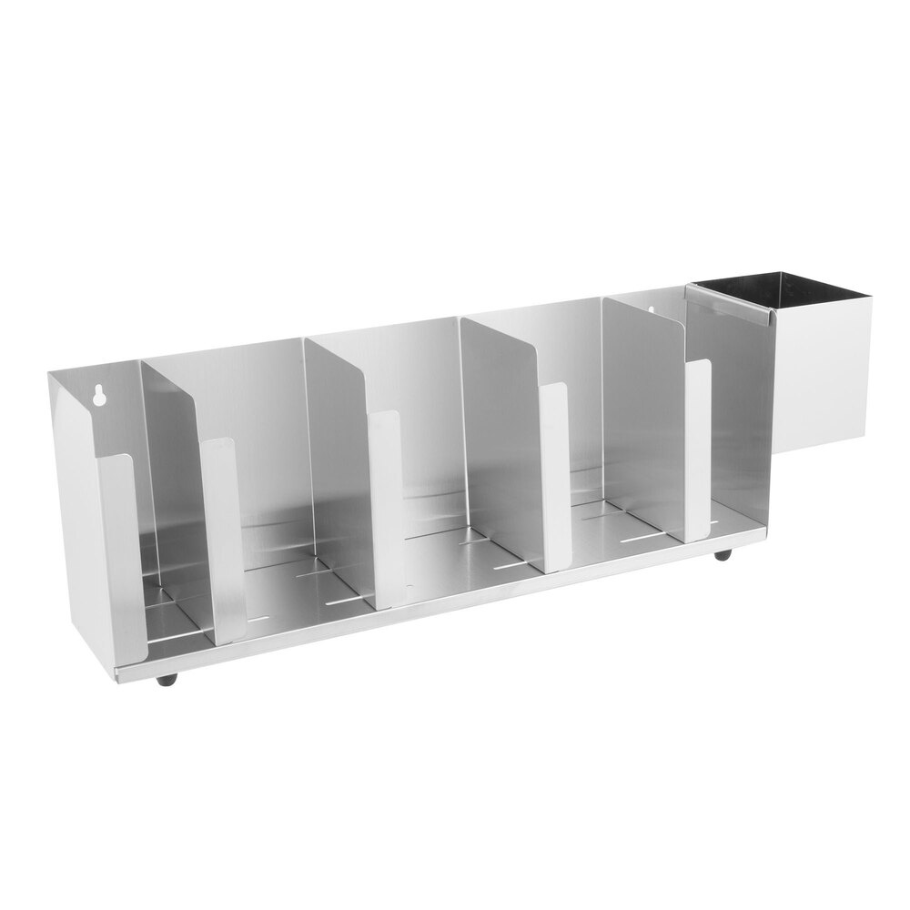 Vollrath CTL5 5-Slot Stainless Steel Wall Mount / Countertop Lid Holder with Straw Holder