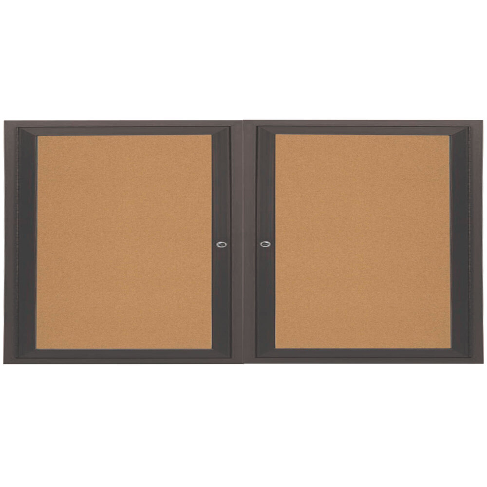 Aarco DCC3672RBA 36" x 72" Enclosed Hinged Locking 2 Door Bronze Anodized Finish Indoor Bulletin Board Cabinet