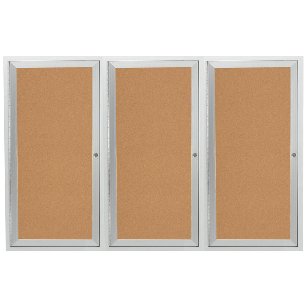 Aarco DCC4896-3R 48" x 96" Enclosed Hinged Locking 3 Door Satin Anodized Finish Indoor Bulletin Board Cabinet