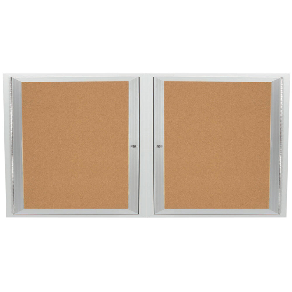 Aarco DCC3672R 36" x 72" Enclosed Hinged Locking 2 Door Satin Anodized Finish Indoor Bulletin Board Cabinet