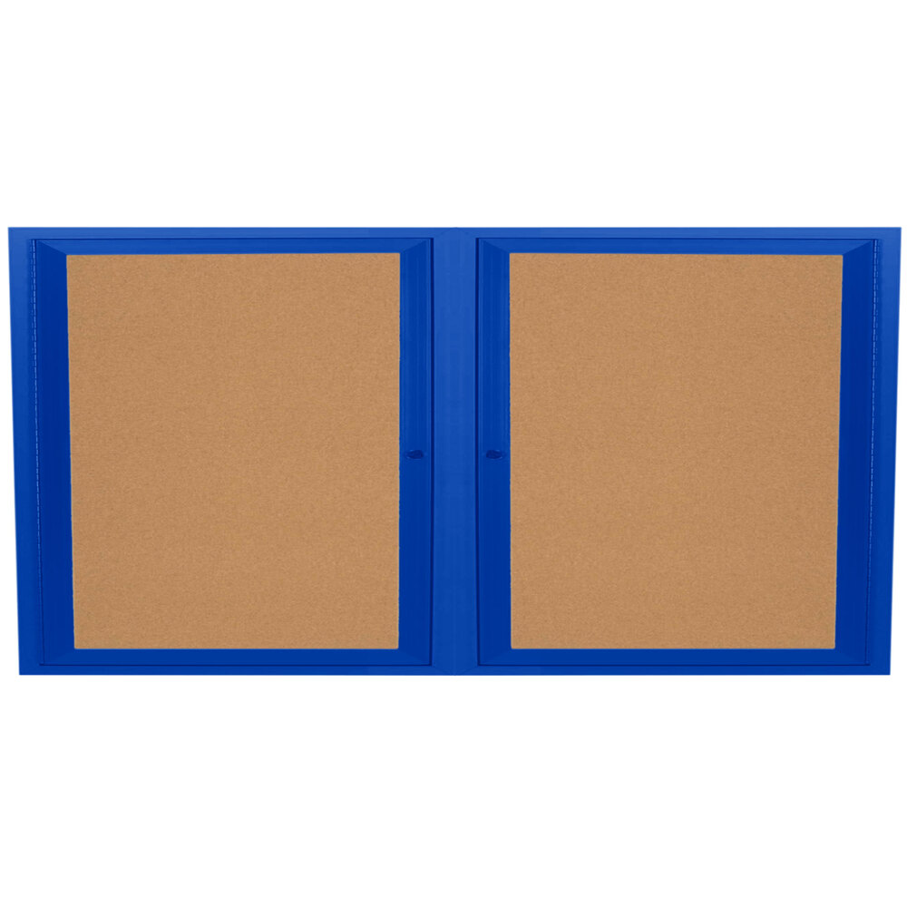 Aarco DCC3672RB 36" x 72" Enclosed Hinged Locking 2 Door Powder Coated Blue Finish Indoor Bulletin Board Cabinet