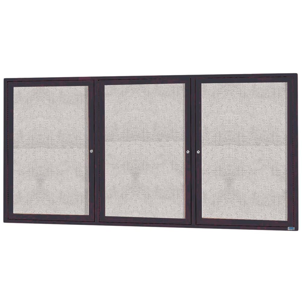 Aarco ODCC3672-3RBA 36" x 72" Enclosed Hinged Locking 3 Door Bronze Anodized Outdoor Bulletin Board Cabinet