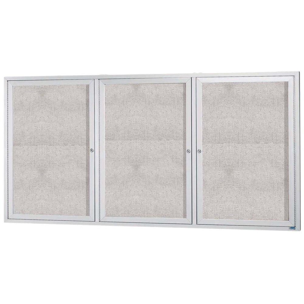 Aarco ODCC3672-3R 36" x 72" Enclosed Hinged Locking 3 Door Satin Anodized Aluminum Finish Outdoor Bulletin Board Cabinet