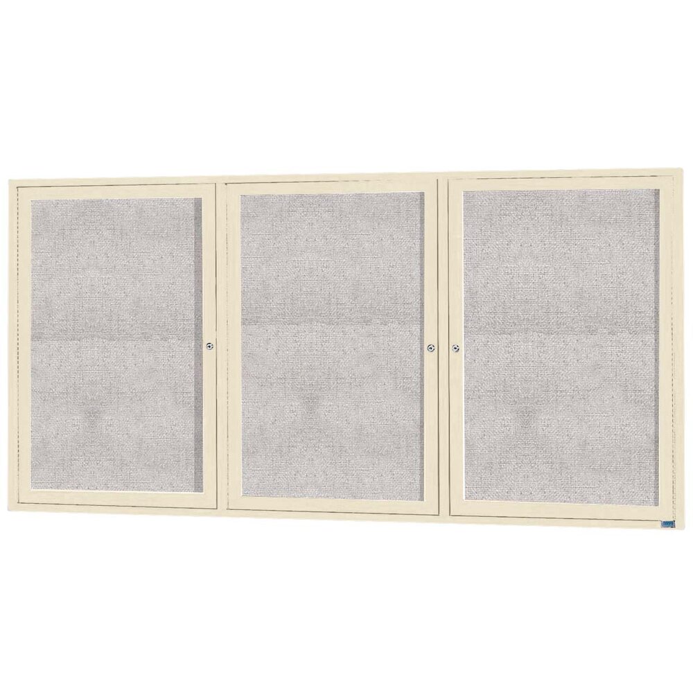 Aarco ODCC3672-3RIV 36" x 72" Enclosed Hinged Locking 3 Door Powder Coated Ivory Outdoor Bulletin Board Cabinet