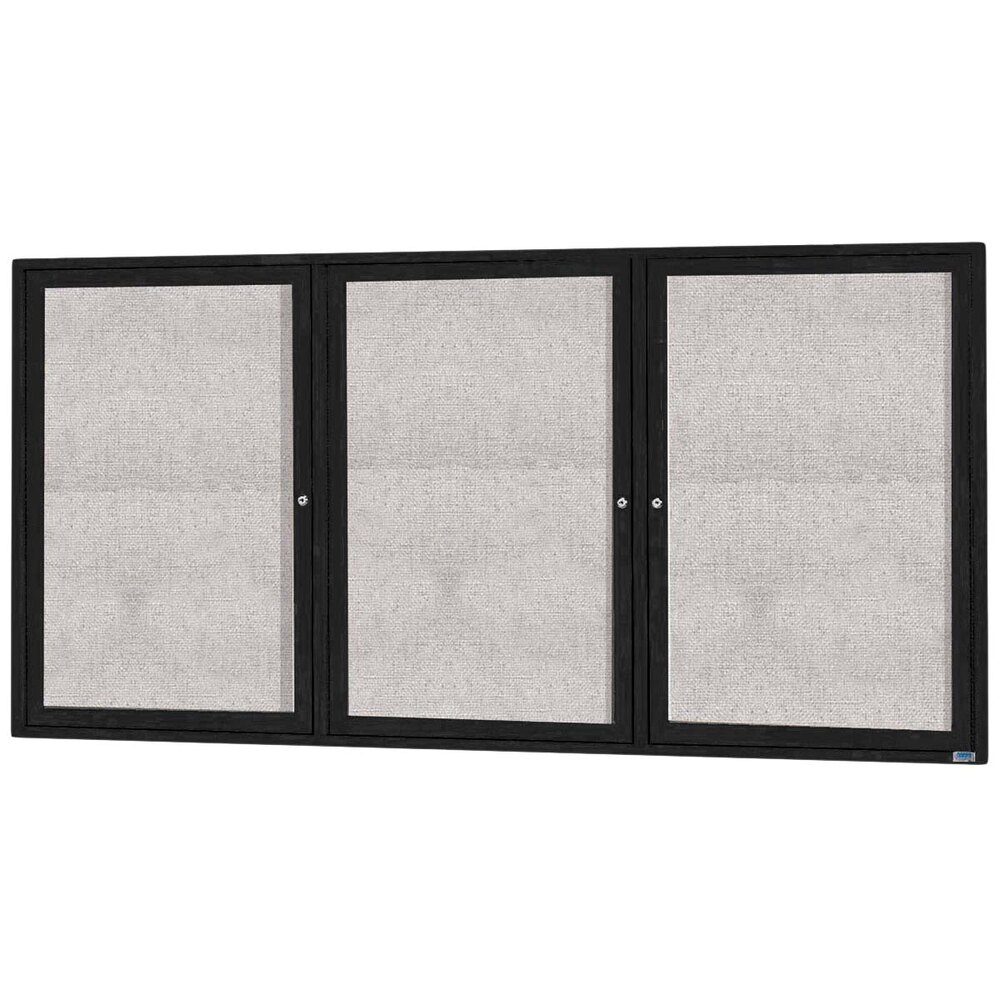 Aarco ODCC3672-3RBK 36" x 72" Enclosed Hinged Locking 3 Door Powder Coated Black Outdoor Bulletin Board Cabinet