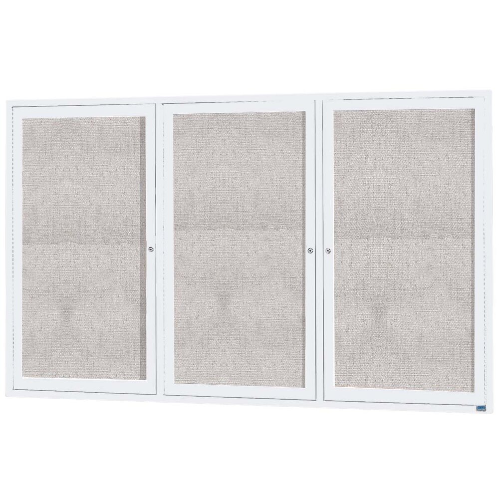 Aarco ODCC4872-3RW 48" x 72" Enclosed Hinged Locking 3 Door Powder Coated White Outdoor Bulletin Board Cabinet