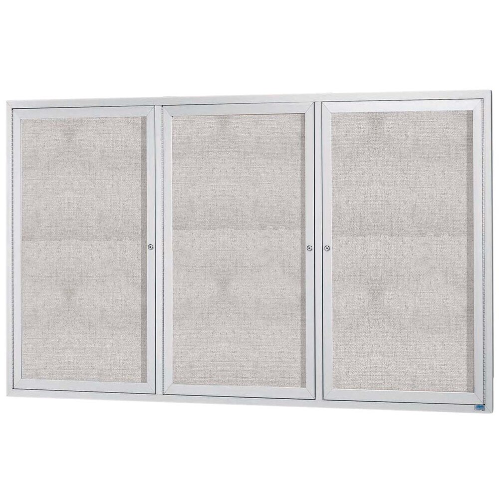 Aarco ODCC4872-3R 48" x 72" Enclosed Hinged Locking 3 Door Satin Anodized Aluminum Finish Outdoor Bulletin Board Cabinet
