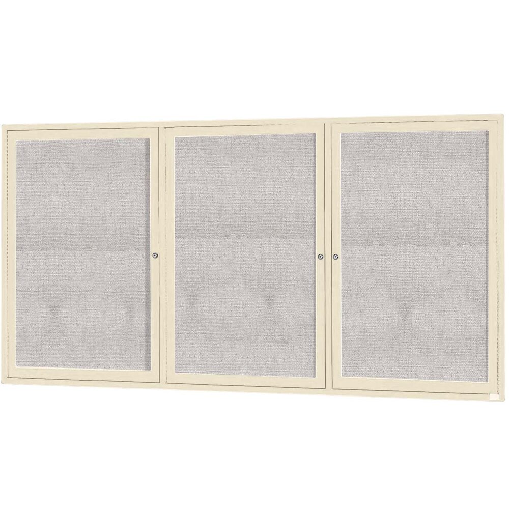 Aarco ODCC4896-3RIV 48" x 96" Enclosed Hinged Locking 3 Door Powder Coated Ivory Outdoor Bulletin Board Cabinet