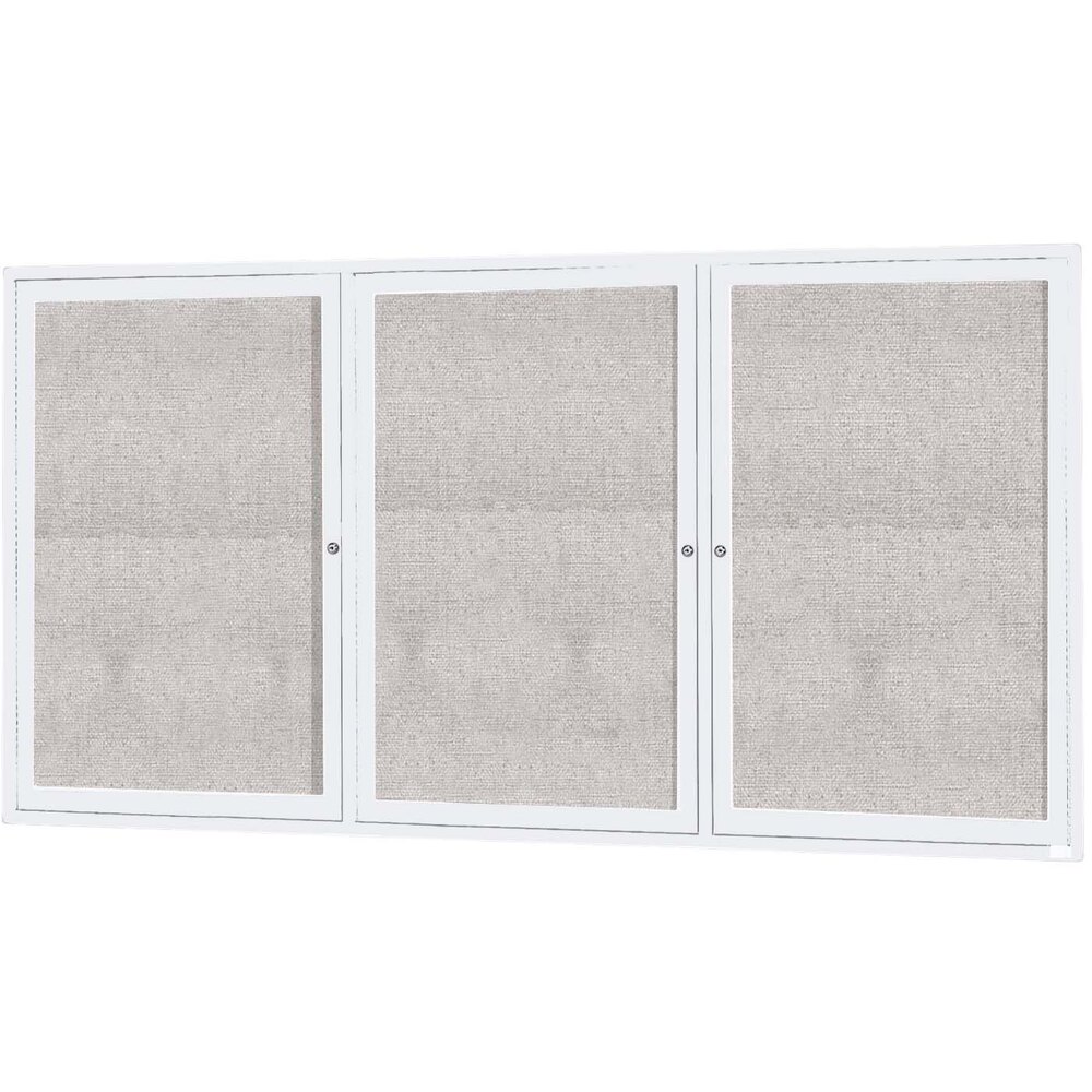 Aarco ODCC4896-3RW 48" x 96" Enclosed Hinged Locking 3 Door Powder Coated White Outdoor Bulletin Board Cabinet