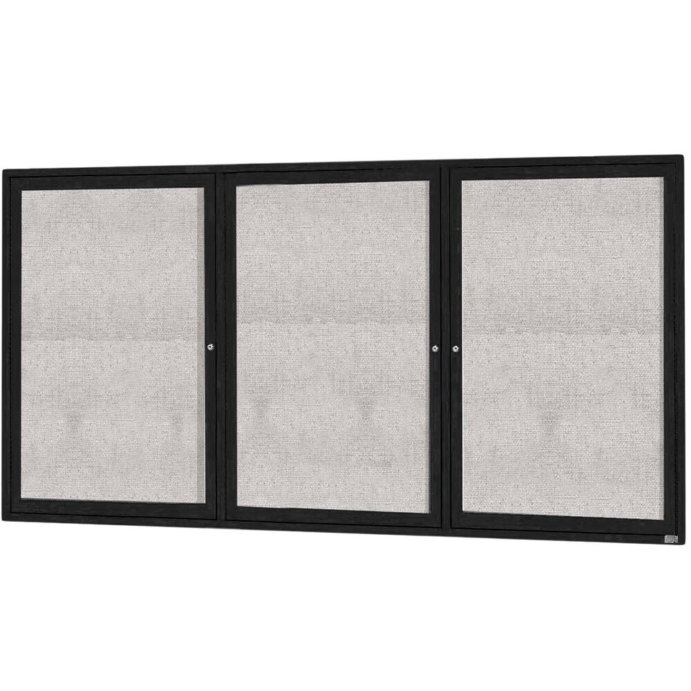 Aarco ODCC4896-3RBK 48" x 96" Enclosed Hinged Locking 3 Door Powder Coated Black Outdoor Bulletin Board Cabinet