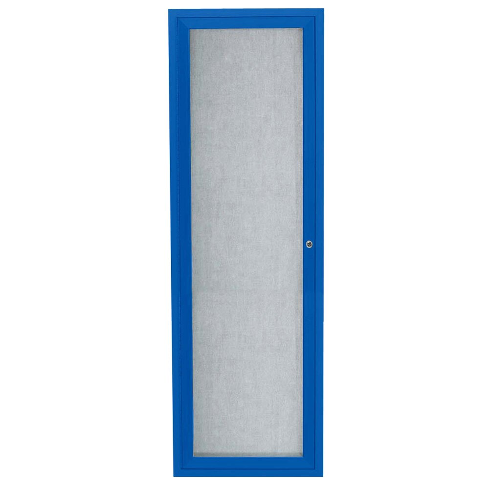 Aarco ODCC3612RB 36" x 12" Enclosed Hinged Locking 1 Door Powder Coated Blue Outdoor Bulletin Board Cabinet