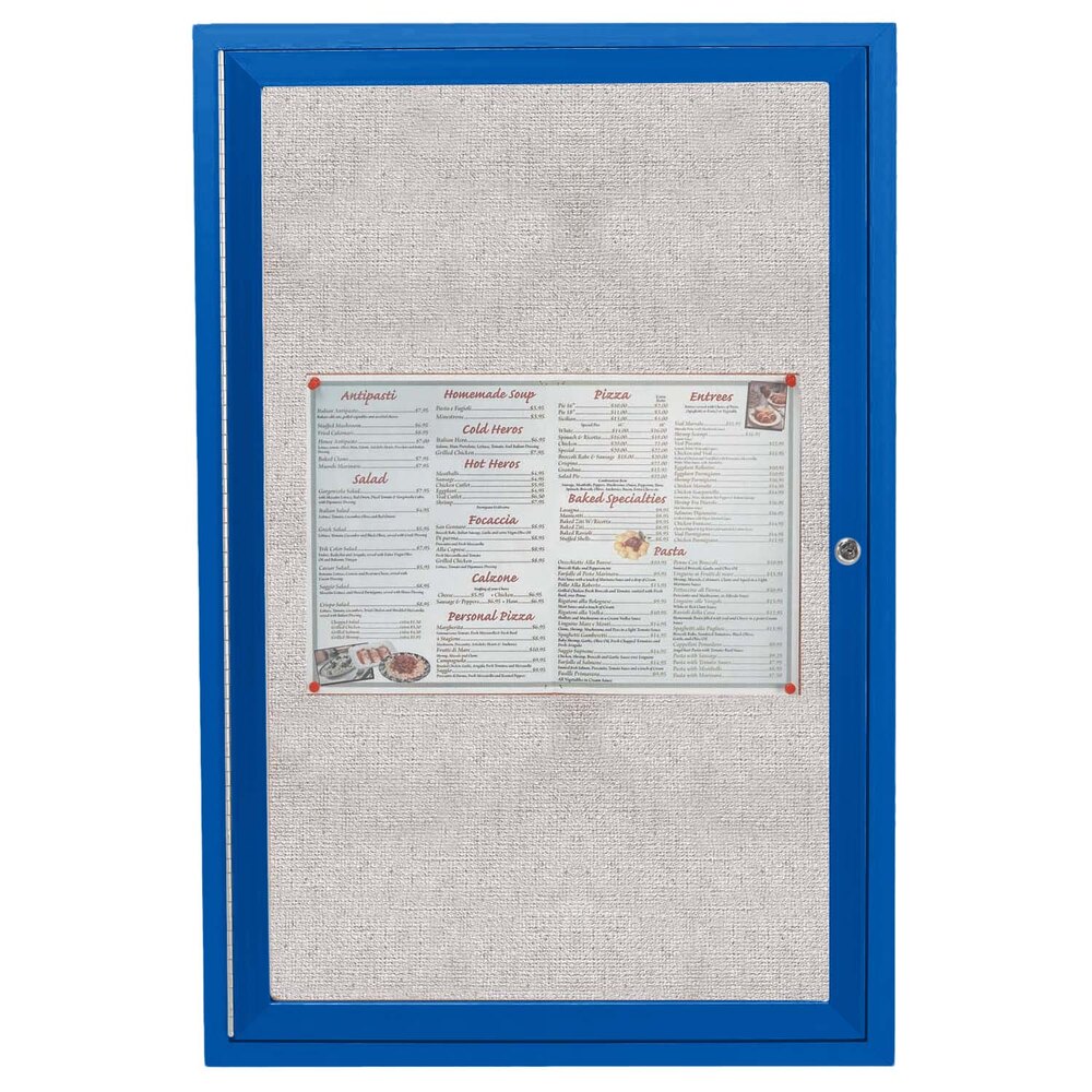 Aarco ODCC3624RB 36" x 24" Enclosed Hinged Locking 1 Door Powder Coated Blue Outdoor Bulletin Board Cabinet