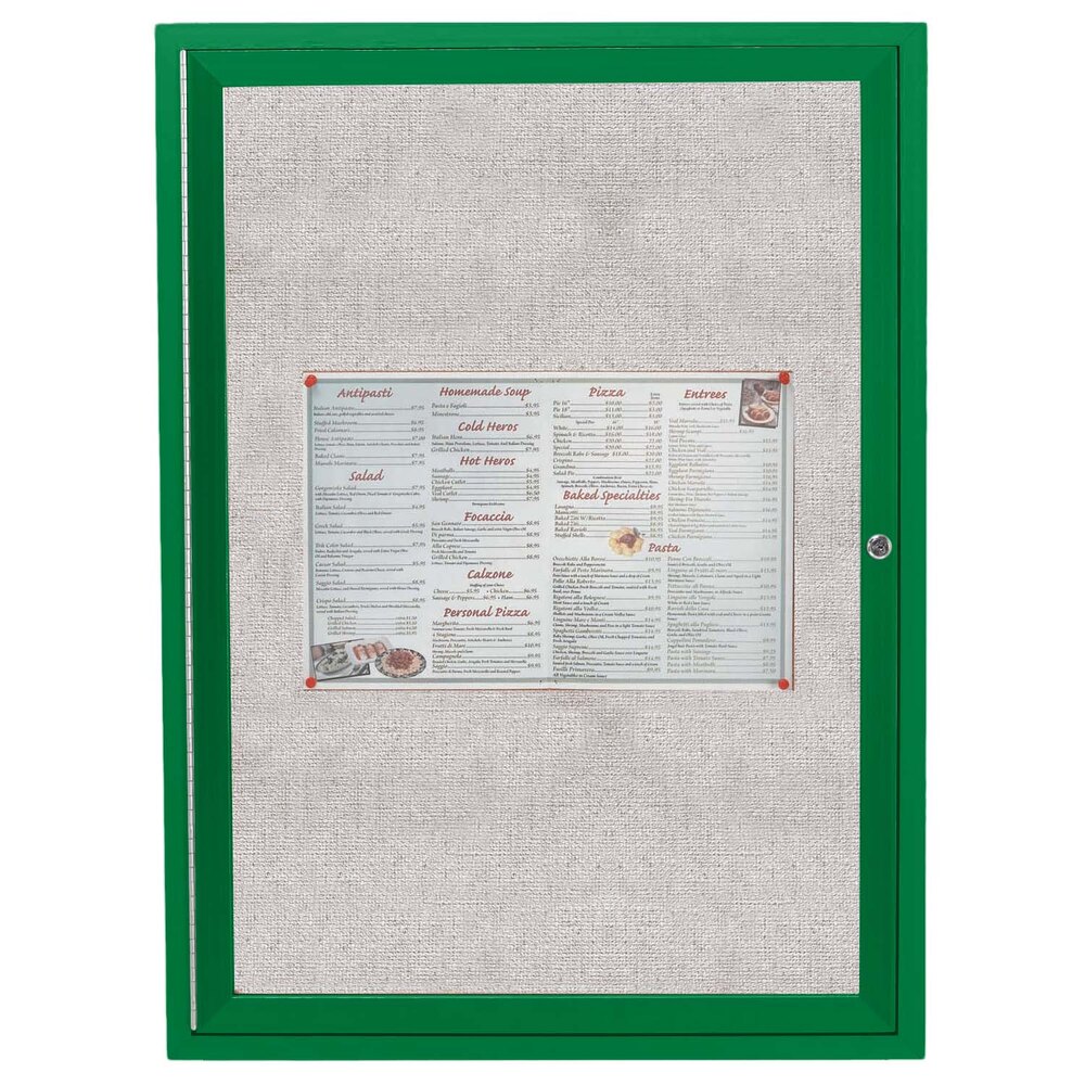 Aarco ODCC3630RG 36" x 30" Enclosed Hinged Locking 1 Door Powder Coated Green Outdoor Bulletin Board Cabinet