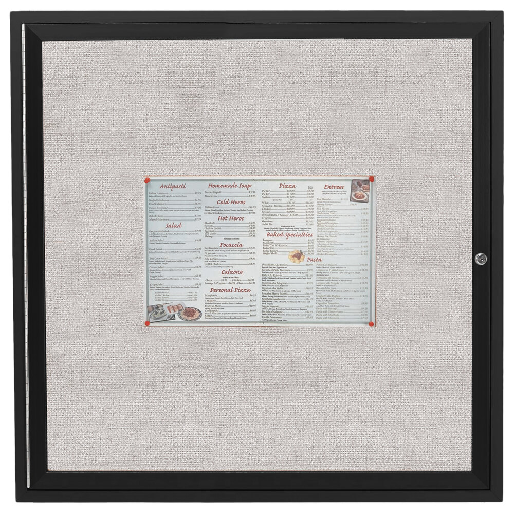 Aarco ODCC3636RBK 36" x 36" Enclosed Hinged Locking 1 Door Powder Coated Black Outdoor Bulletin Board Cabinet
