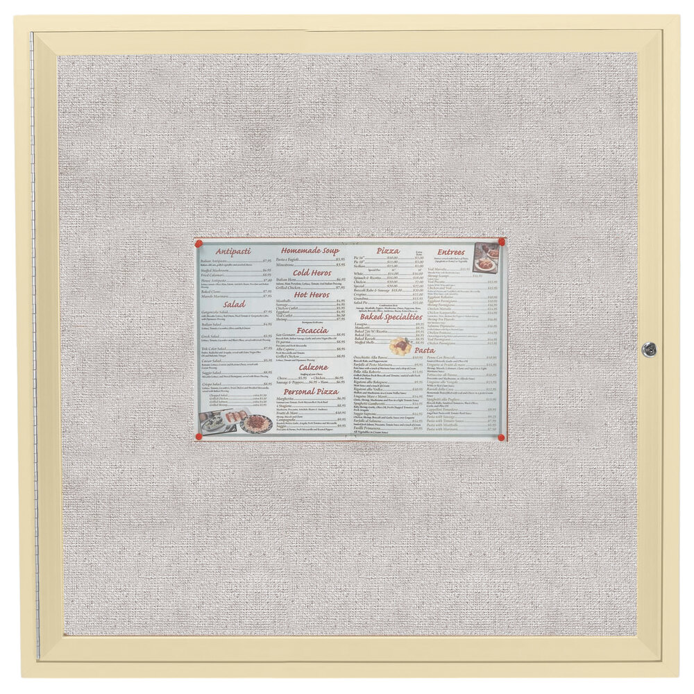 Aarco ODCC3636RIV 36" x 36" Enclosed Hinged Locking 1 Door Powder Coated Ivory Outdoor Bulletin Board Cabinet