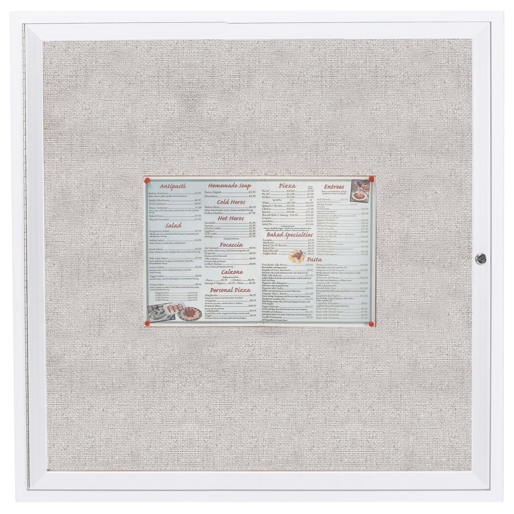 Aarco ODCC3636RW 36" x 36" Enclosed Hinged Locking 1 Door Powder Coated White Outdoor Bulletin Board Cabinet