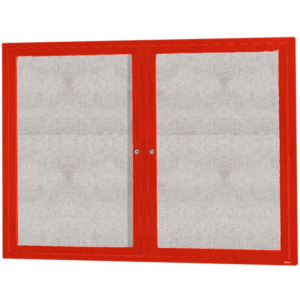 Aarco ODCC3648RR 36" x 48" Enclosed Hinged Locking 2 Door Powder Coated Red Outdoor Bulletin Board Cabinet