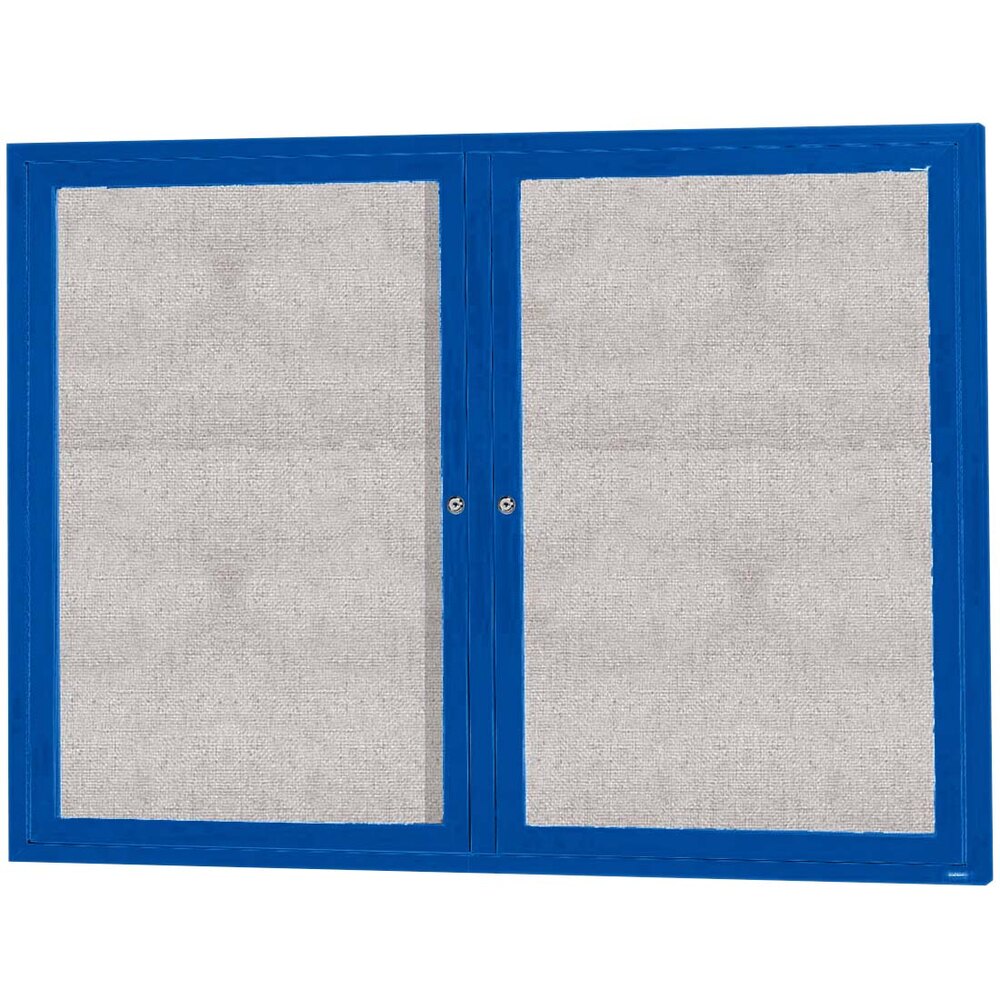 Aarco ODCC3648RB 36" x 48" Enclosed Hinged Locking 2 Door Powder Coated Blue Outdoor Bulletin Board Cabinet