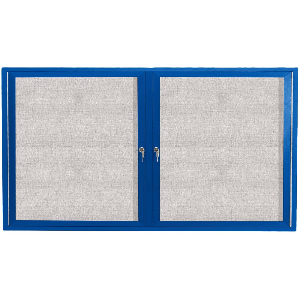 Aarco ODCC3660RB 36" x 60" Enclosed Hinged Locking 2 Door Powder Coated Blue Outdoor Bulletin Board Cabinet