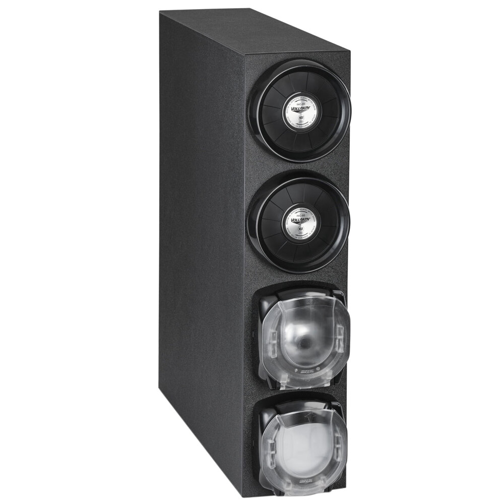 Vollrath K4V-LCCC-A-A-A Black 2-Slot Vertical 8 - 44 oz. Standard Countertop Cup Dispenser Cabinet with 2 LidSaver® 3 Dispensers