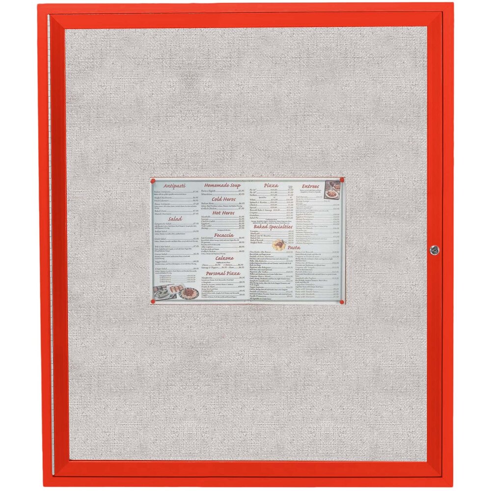 Aarco ODCC4836RR 48" x 36" Enclosed Hinged Locking 1 Door Powder Coated Red Outdoor Bulletin Board Cabinet