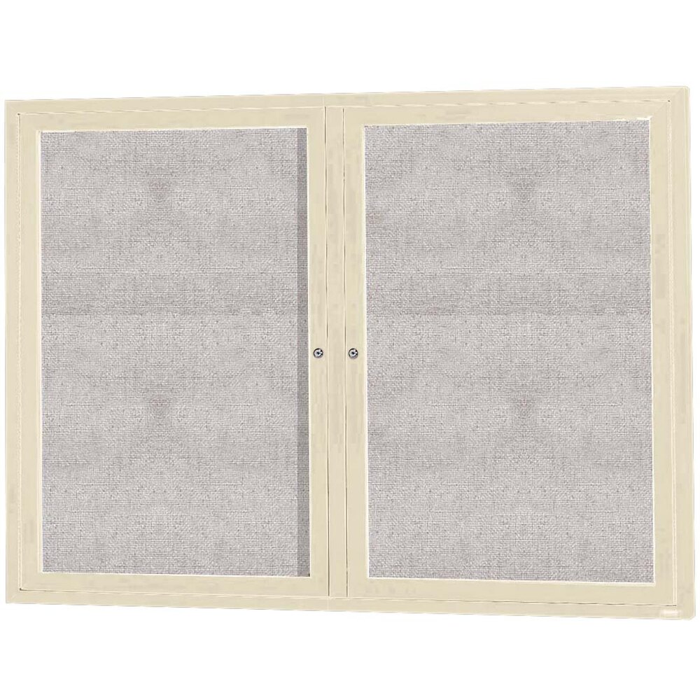 Aarco ODCC4860RIV 48" x 60" Enclosed Hinged Locking 2 Door Powder Coated Ivory Outdoor Bulletin Board Cabinet