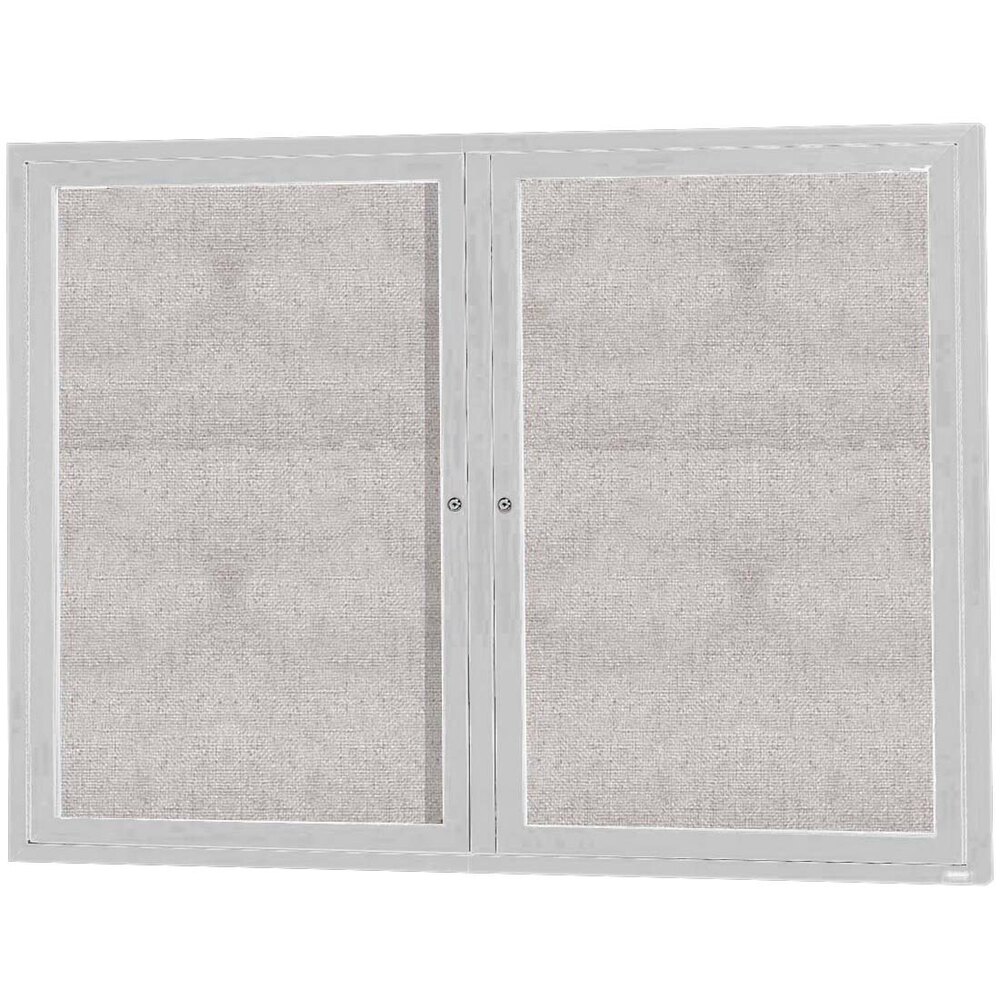 Aarco ODCC4860R 48" x 60" Enclosed Hinged Locking 2 Door Satin Anodized Aluminum Finish Outdoor Bulletin Board Cabinet