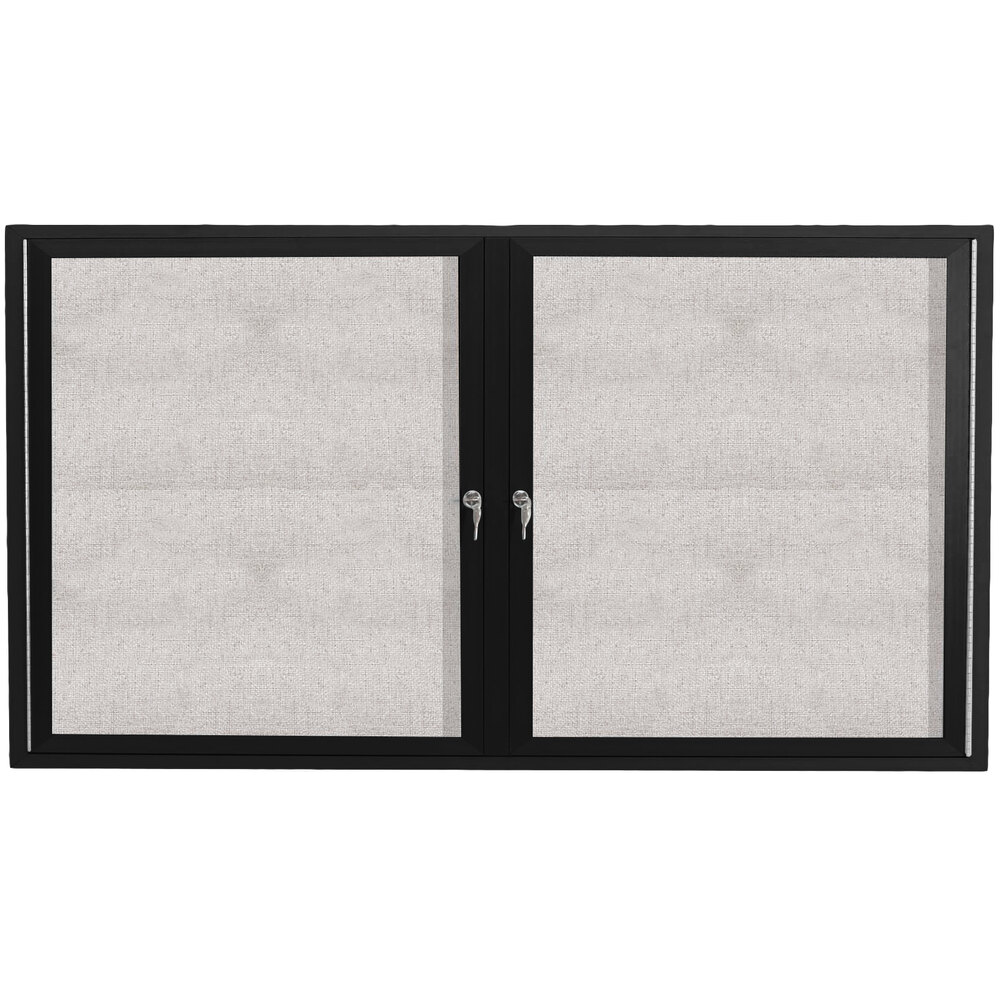 Aarco ODCC4872RBK 48" x 72" Enclosed Hinged Locking 2 Door Powder Coated Black Outdoor Bulletin Board Cabinet