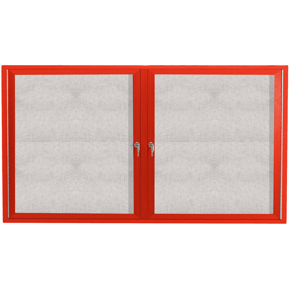 Aarco ODCC4872RR 48" x 72" Enclosed Hinged Locking 2 Door Powder Coated Red Outdoor Bulletin Board Cabinet