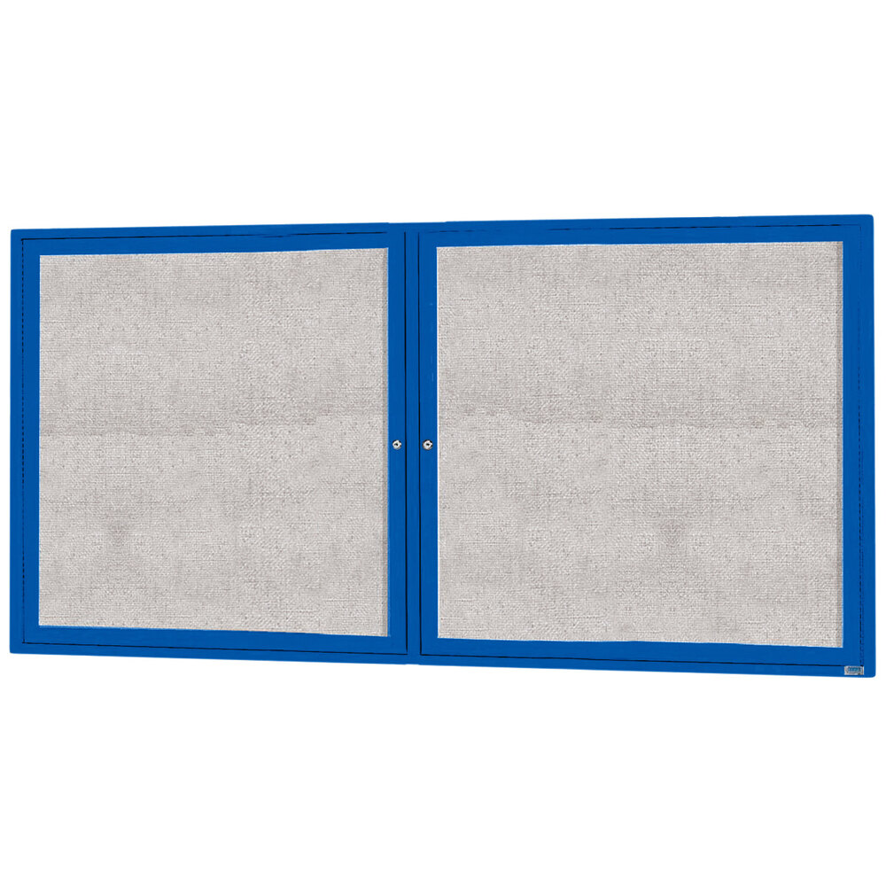 Aarco ODCC3672RB 36" x 72" Enclosed Hinged Locking 2 Door Powder Coated Blue Outdoor Bulletin Board Cabinet