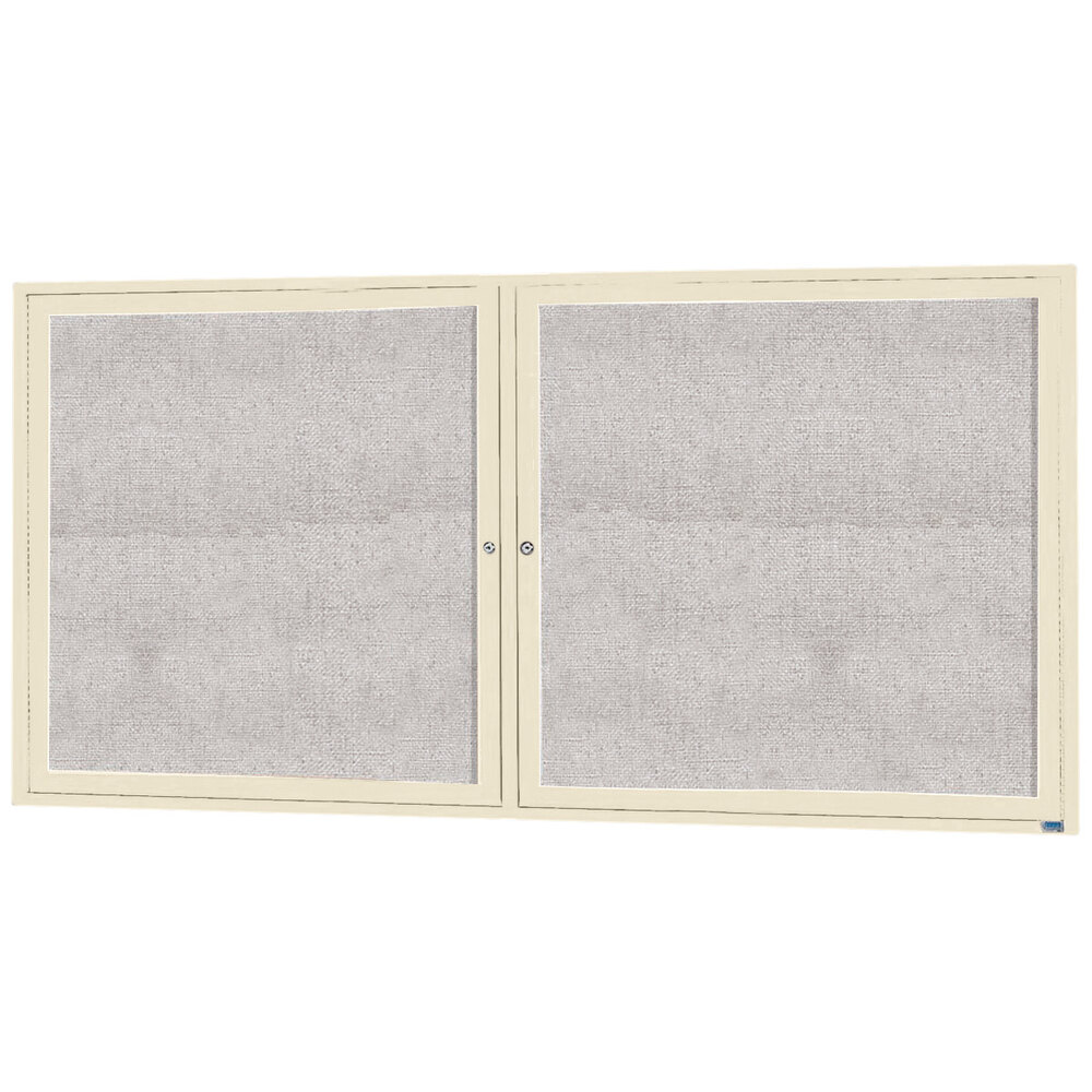 Aarco ODCC3672RIV 36" x 72" Enclosed Hinged Locking 2 Door Powder Coated Ivory Outdoor Bulletin Board Cabinet