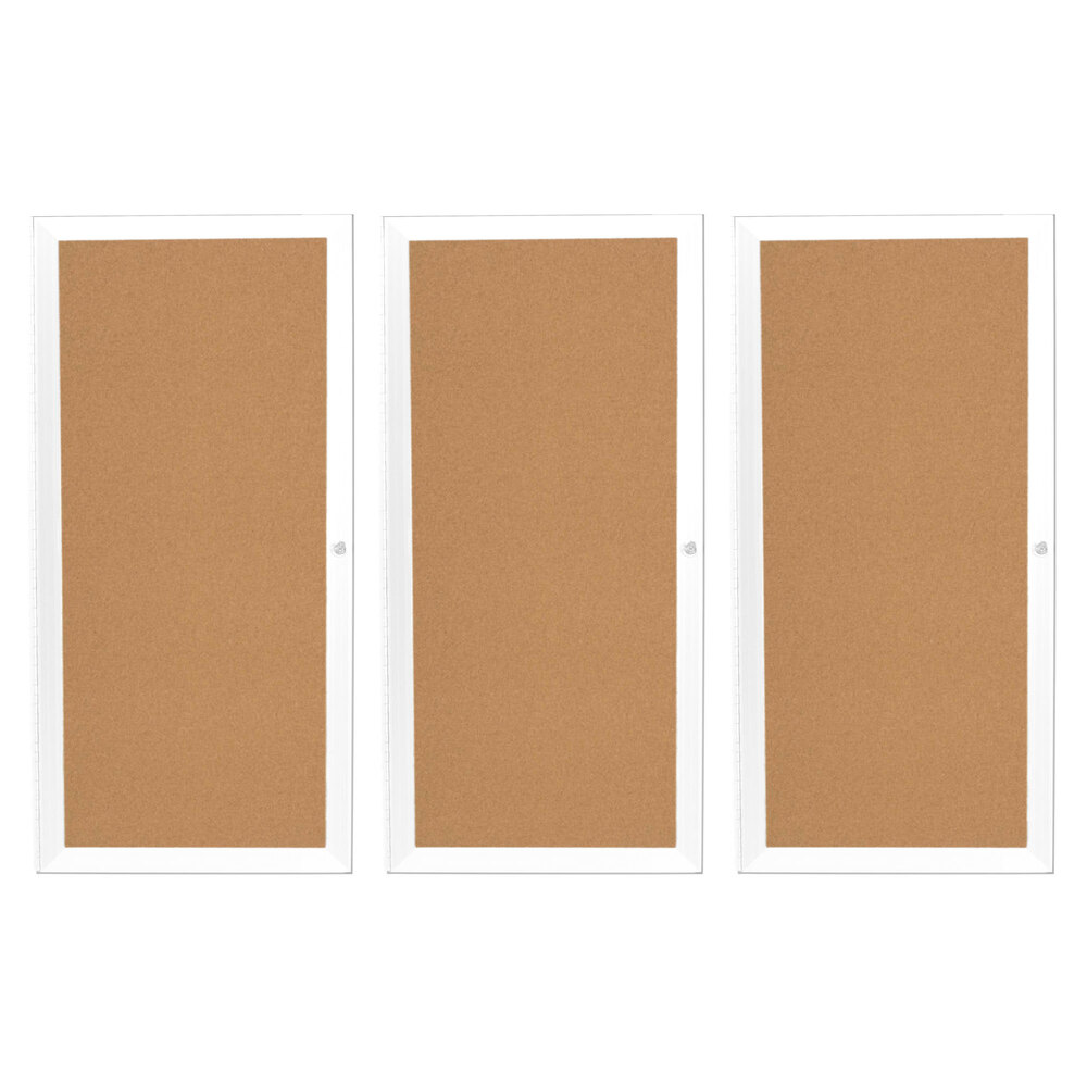 Aarco DCC4896-3RW 48" x 96" Enclosed Hinged Locking 3 Door Powder Coated White Finish Indoor Bulletin Board Cabinet