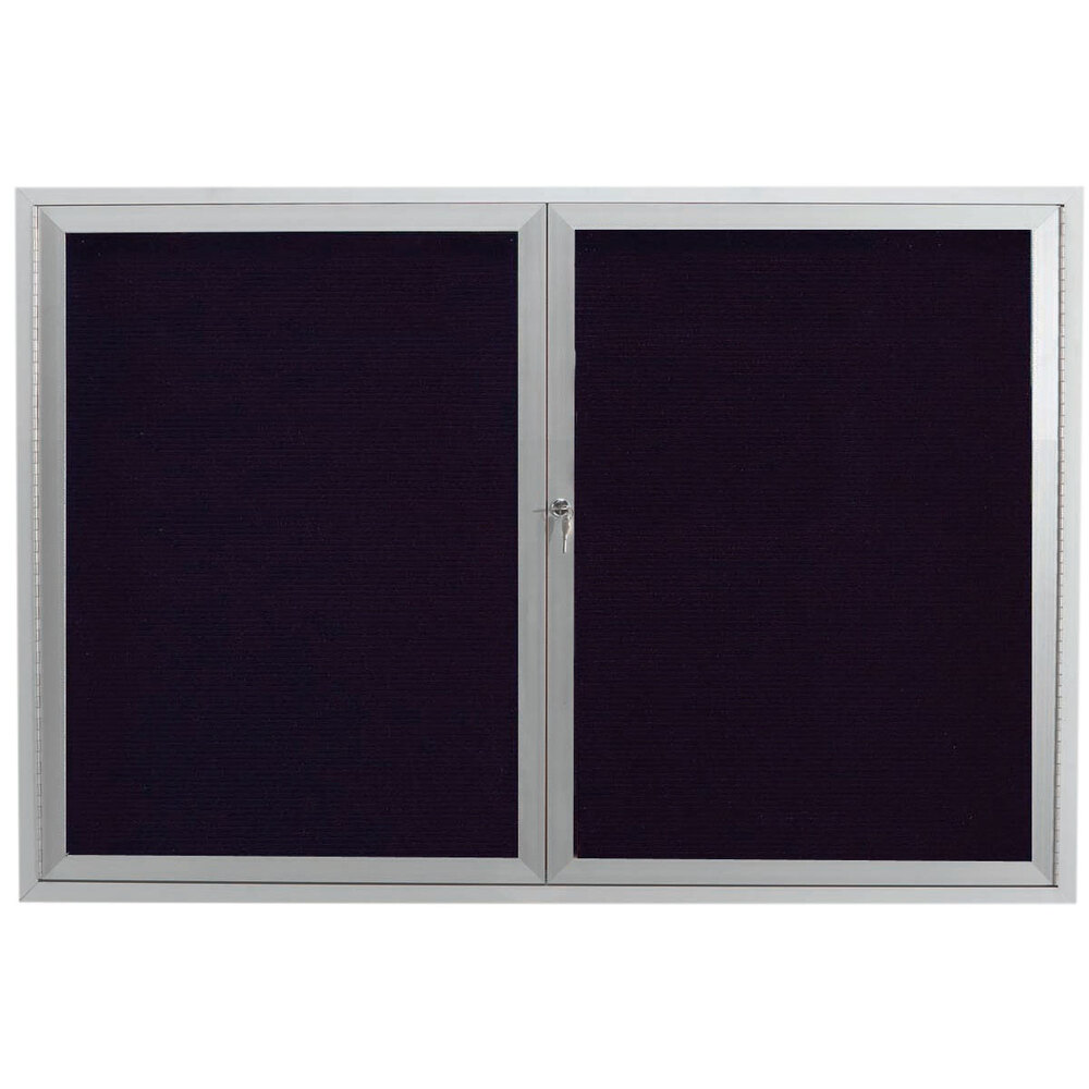 Aarco ADC4872 48" x 72" Enclosed Hinged Locking 2 Door Satin Anodized Finish Aluminum Indoor Message Center with Black Letter Board
