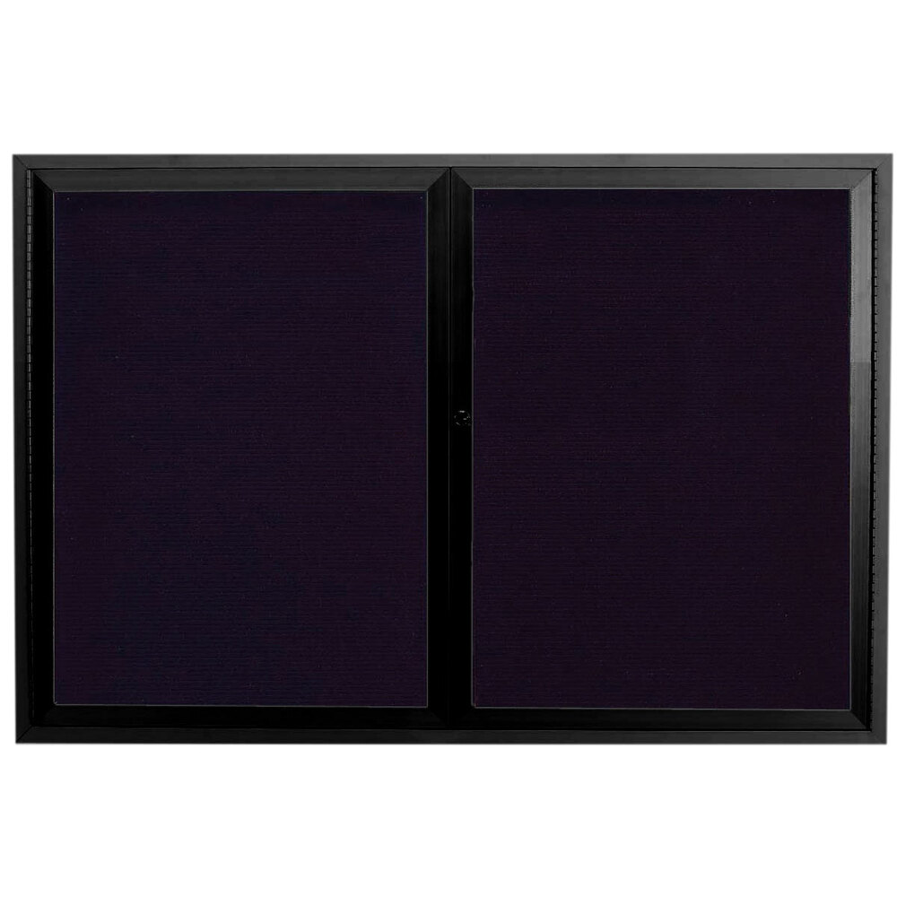 Aarco ADC3648BK 36" x 48" Enclosed Hinged Locking 2 Door Powder Coated Black Aluminum Indoor Message Center with Black Letter Board