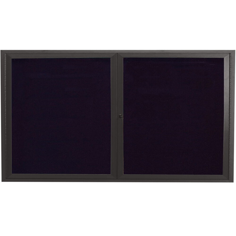 Aarco ADC3660BA 36" x 60" Enclosed Hinged Locking 2 Door Bronze Anodized Aluminum Indoor Message Center with Black Letter Board