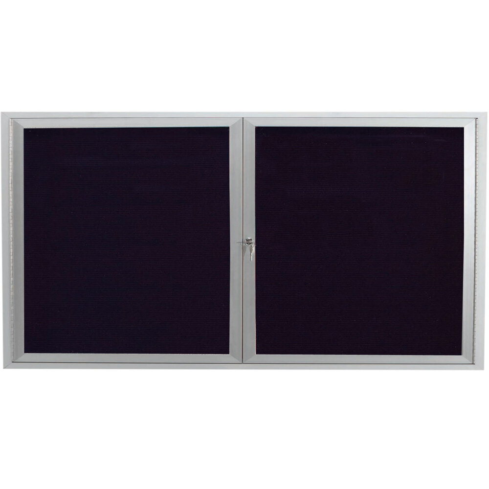 Aarco ADC3672 36" x 72" Enclosed Hinged Locking 2 Door Satin Anodized Finish Aluminum Indoor Message Center with Black Letter Board