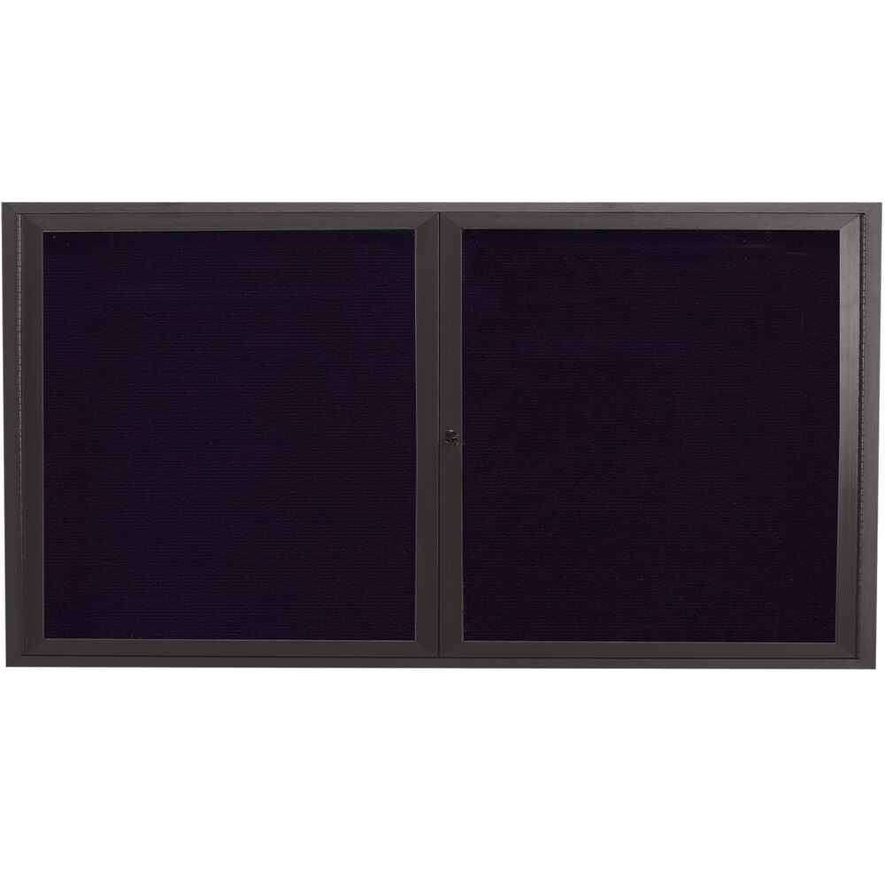 Aarco ADC3672BA 36" x 72" Enclosed Hinged Locking 2 Door Bronze Anodized Aluminum Indoor Message Center with Black Letter Board