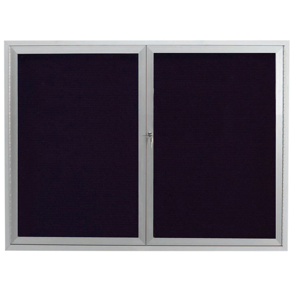 Aarco ADC4860 48" x 60" Enclosed Hinged Locking 2 Door Satin Anodized Finish Aluminum Indoor Message Center with Black Letter Board
