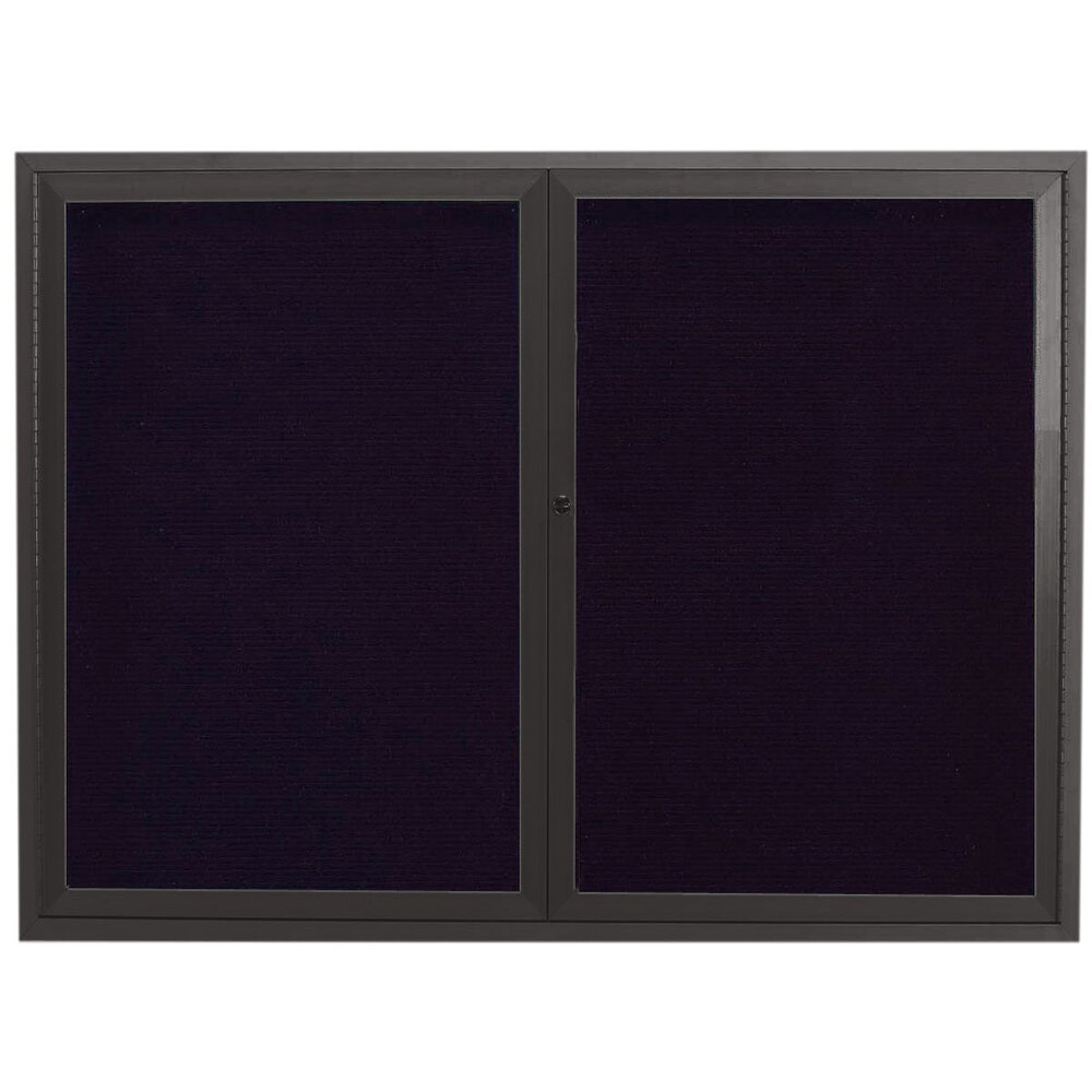 Aarco ADC4860BA 48" x 60" Enclosed Hinged Locking 2 Door Bronze Anodized Aluminum Indoor Message Center with Black Letter Board