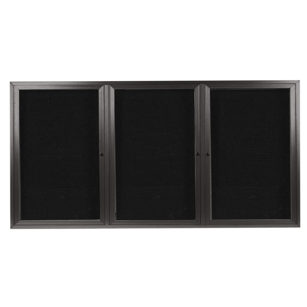 Aarco ADC3672-3BA 36" x 72" Enclosed Hinged Locking 3 Door Bronze Anodized Aluminum Indoor Message Center with Black Letter Board