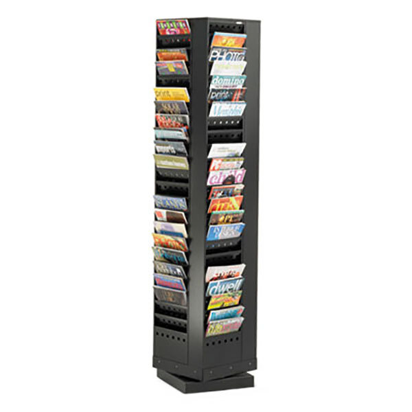 Safco 4325BL 14" x 14" x 68" Black Steel 92-Pocket Rotary Magazine Rack