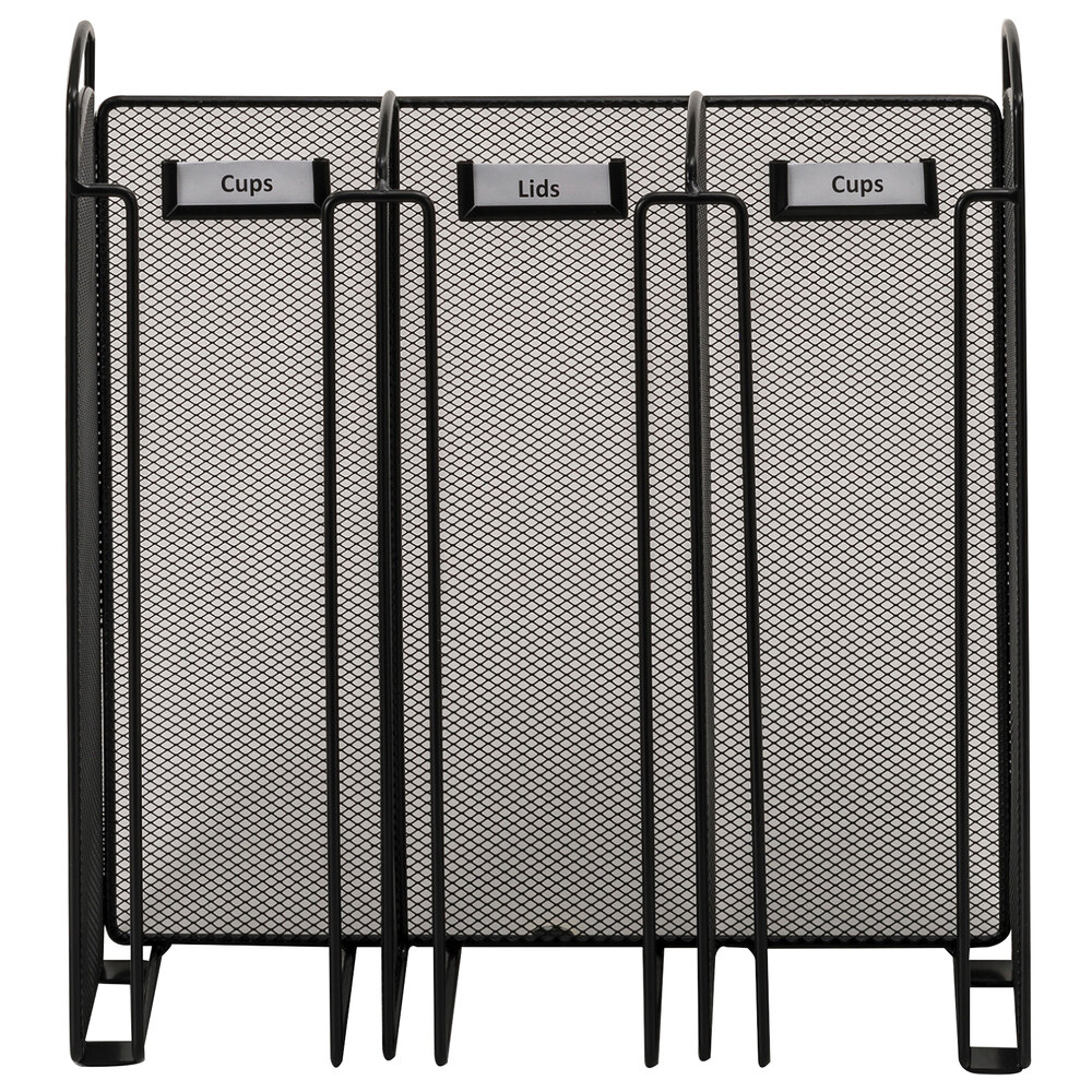 Safco 3292BL Onyx Black 3-Section Steel Mesh Countertop Cup and Lid Organizer