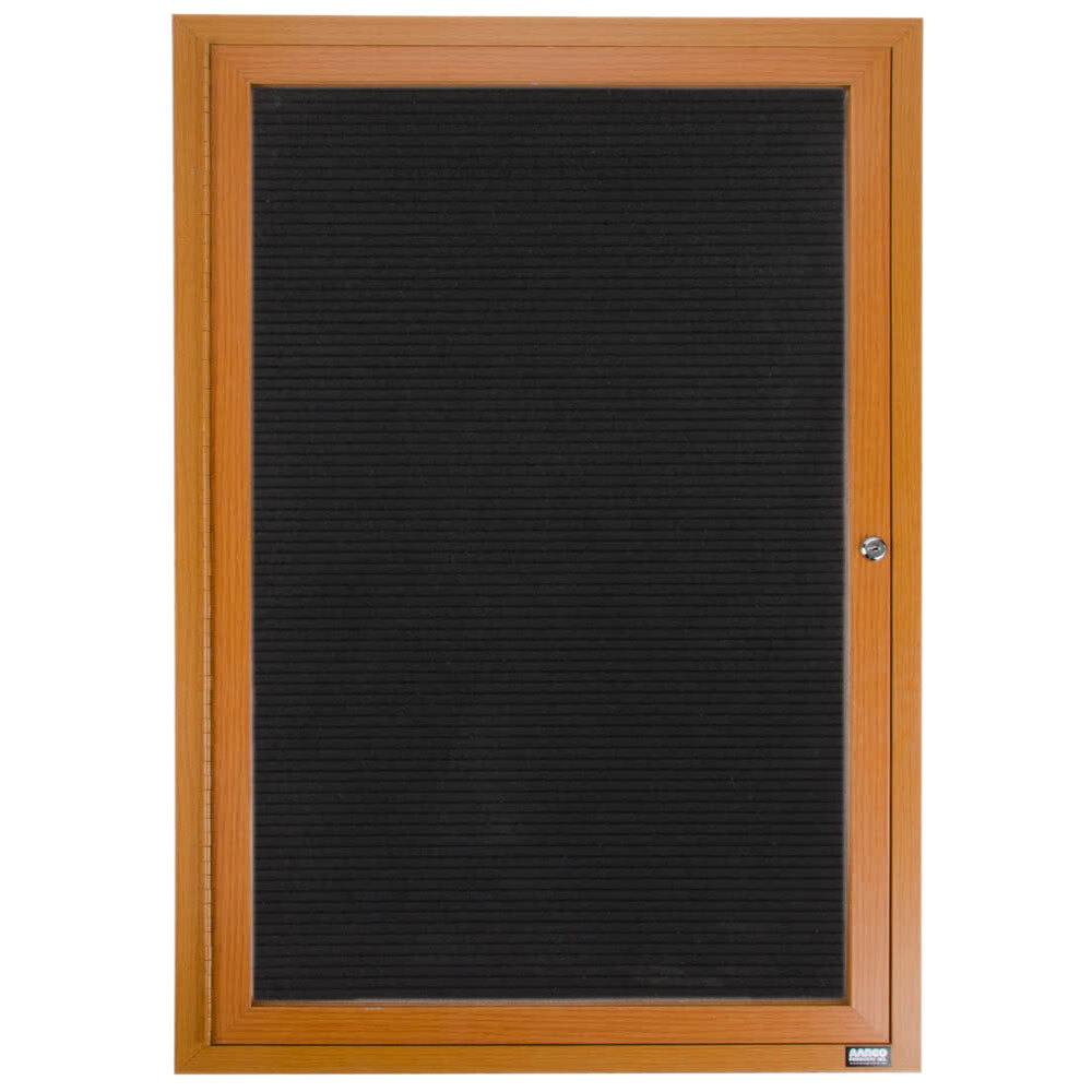Aarco ADCO3630R 36" x 30" Enclosed Hinged Locking 1 Door Oak Finish Aluminum Indoor Directory Board with Felt Rear Panel