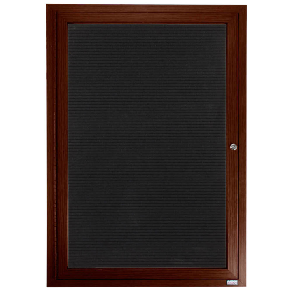 Aarco ADCWW2418R 24" x 18" Enclosed Hinged Locking 1 Door Walnut Finish Aluminum Indoor Directory Board with Felt Rear Panel