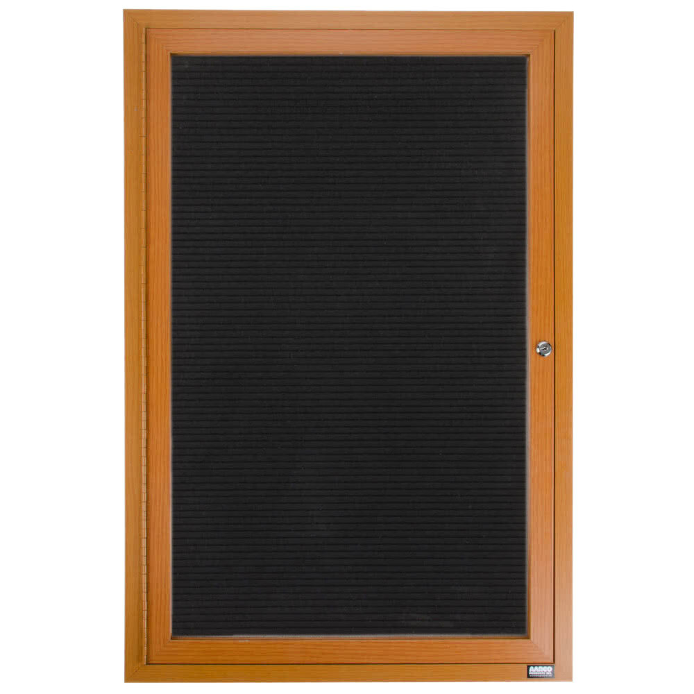 Aarco ADCO3624R 36" x 24" Enclosed Hinged Locking 1 Door Oak Finish Aluminum Indoor Directory Board with Felt Rear Panel